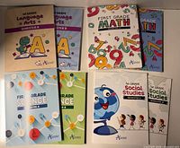 All eight first-grade textbooks laid out