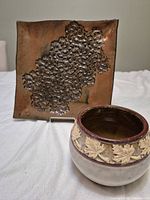 Front of textured square plate and planter