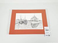 Full view of matted drawing in protective sleeve