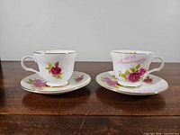 Front view of both teacups and saucers