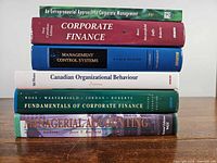 Spines showing titles and subjects of all six hardcover textbooks