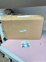 Sealed cardboard box containing organizer with instruction sheet visible