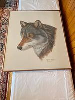 Full view of framed wolf print