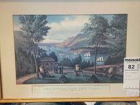 Full view of framed “The Hudson, From West Point” lithograph with mat and frame