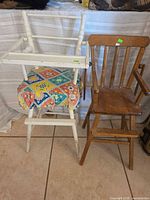 White and brown wooden doll high chairs