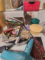 Group view of all bathroom items on countertop