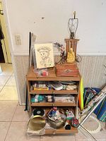 Full view of cart with supplies and surrounding items