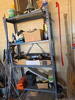 Full view of metal shelf and contents