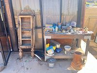 Full view of cabinet, potting bench and lower shelf contents