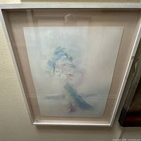 Front view of framed gouache and pastel artwork showing composition and frame