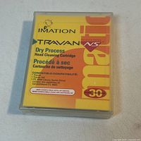 Front of Imation Travan NS head cleaning cartridge package showing branding, model 12132, 30 cleanings information