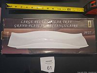 Retail box of large rectangular tray showing product image, model JF27 and size reference tape