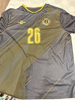 Front view of grey and gold World Cup 2026 jersey showing number 26 and diagonal stripe design
