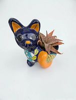 Cat-shaped multicolor ceramic planter with live succulent