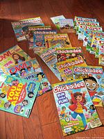 All magazines spread out on floor showing variety of Chickadee, OWL and Chirp issues