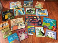 Group shot of all children’s books laid out on floor