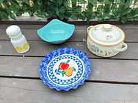 Group shot: mixing bowl, canister, plate, casserole
