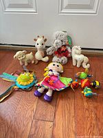 Group shot of all seven items on floor