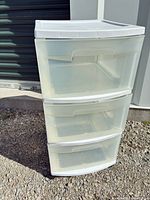Full front view showing three drawers and overall condition