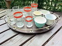 overview of all glassware, mugs and tray
