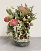 Frontal view of entire jade and stone bonsai tree in stone pot