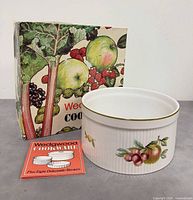 Casserole bowl front view with box and recipe leaflet