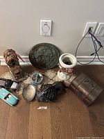 Group shot showing all nine vintage decor and collectible items