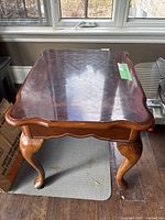 Top view of end table showing surface finish, edges, size