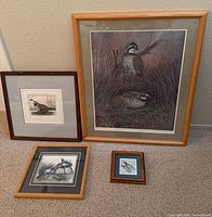 All four framed quail art prints grouped together