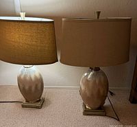 Both ceramic table lamps showing overall design and shades