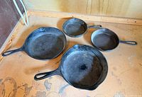 Top view showing all four skillets for size comparison
