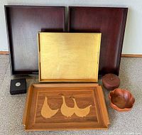 Group shot of all trays, bowl, box, coasters