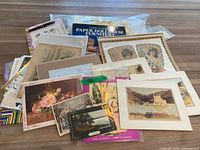 Pile of assorted prints, decals, paper lace and Paper Dollhouse Furniture sheet