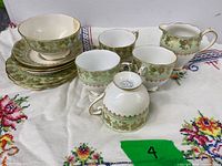 Full set showing cups, saucers, plates, creamer, sugar bowl, serving bowl