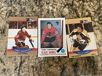 Front view of all three Esposito hockey trading cards