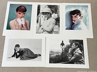 All five Audrey Hepburn portrait prints laid out