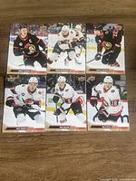 Front view of six Upper Deck Ottawa Senators hockey cards laid out