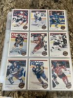 Nine 1993 O-Pee-Chee hockey cards in a binder sleeve showing various NHL players