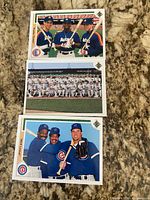 Front view of three Upper Deck baseball cards: Astros MVP Lineup, White Sox 1917 Revisited, Cubs Rookie Threats