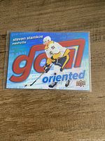 Front view of Steven Stamkos Goal Oriented Upper Deck card in plastic sleeve