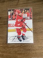 Front view of Carter Mazur Young Guns Upper Deck card in sleeve