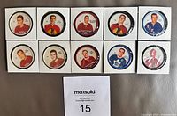 Front view of all ten Shirriff hockey coins in holders