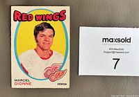 Front of 1971-72 OPC Marcel Dionne rookie card showing player portrait and team name