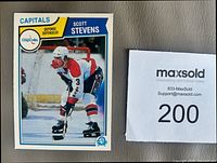 Front of Scott Stevens rookie card beside reference card