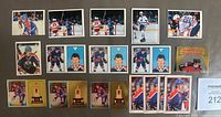 Fronts of all 17 Gretzky stickers arranged in rows