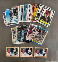 Stacked lot of Brett Hull cards and stickers