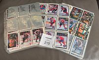 Binder pages with card fronts and hologram inserts visible
