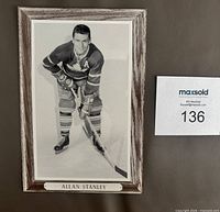Front view of Allan Stanley Beehive Group 3 hockey photo showing full image, border and nameplate