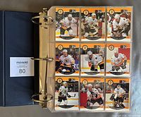 Binder opened showing nine cards per page, confirming storage format and page condition
