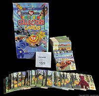 Wax box, stacked trading cards, lot overview